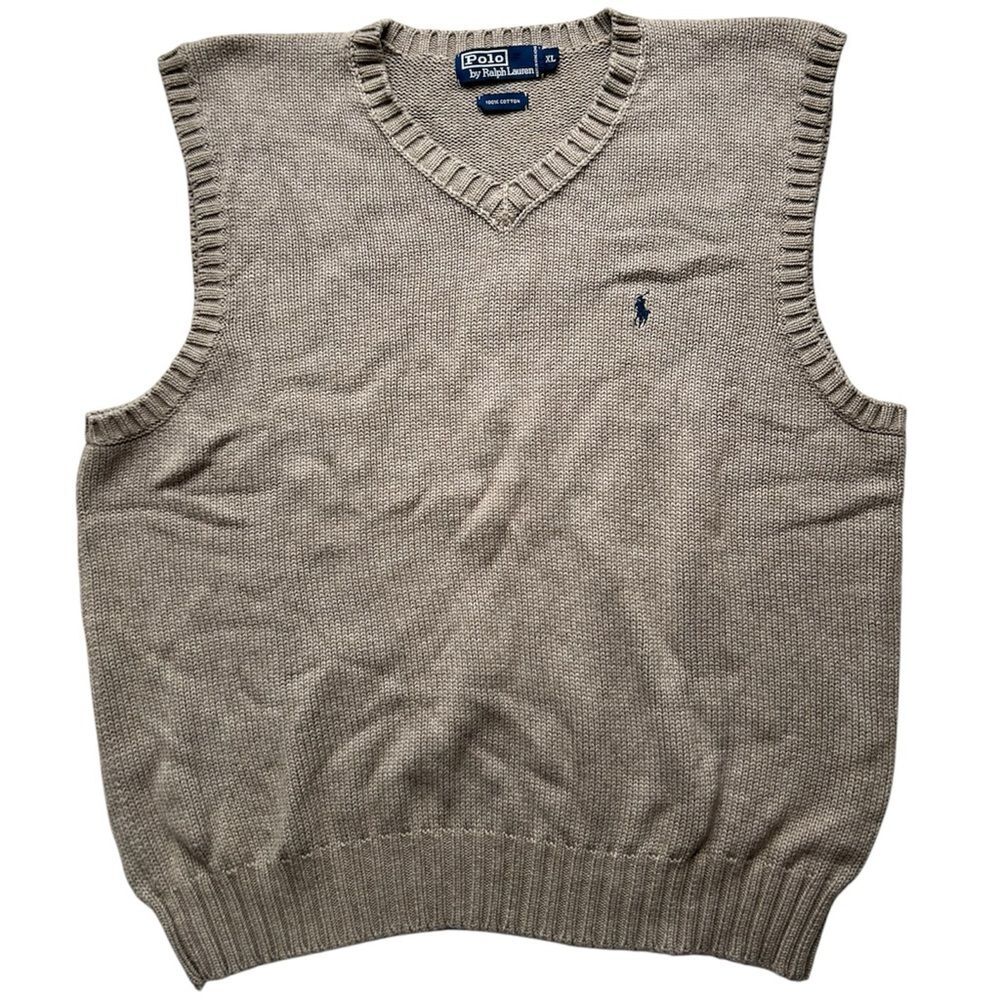 Vintage 90s Polo Ralph Lauren 100% Cotton V-Neck Knit Sweater Vest size XL Beige